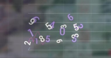 Düşen sayılarla ilgili finansal veri işleme animasyonu. Küresel finans, iş, bağlantılar, hesaplama ve veri işleme kavramı dijital olarak oluşturulmuş video.