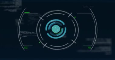 Siyah zemin üzerindeki diyagramlar ve veri işlemelerinin kapsamı animasyonu. Küresel iş ve dijital arayüz kavramı, dijital olarak oluşturulmuş video.