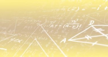 Beyaz renkli matematiksel denklemin animasyonu ve gradyan arkaplan üzerinde diyagramlar. Dijital olarak üretilen hologram, illüstrasyon, vektör, çözümler, toplamlar, formül, öğrenme ve eğitim kavramı.