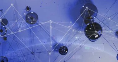 Bağlantı ağı üzerinden veri işleme animasyonu. Küresel iş, bağlantılar, hesaplama ve veri işleme kavramı dijital olarak oluşturulmuş video.