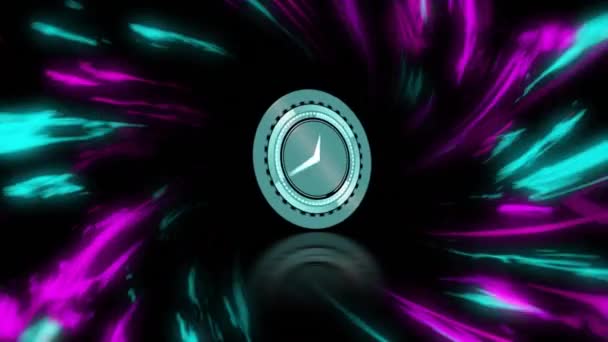 彩色空气模式数字时钟在黑色背景下的动画化 数字生成的全息图 未来主义和技术概念 — 图库视频影像