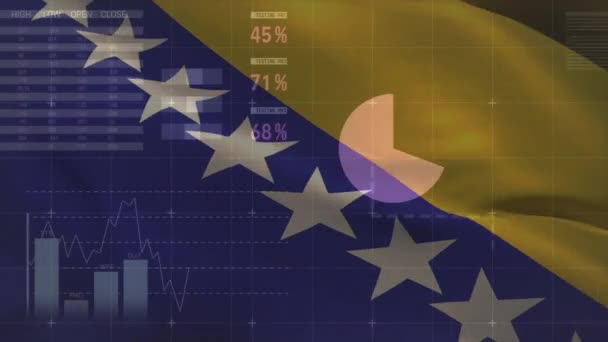 Animazione Del Trattamento Dei Dati Finanziari Bandiera Della Bosnia Erzegovina — Video Stock