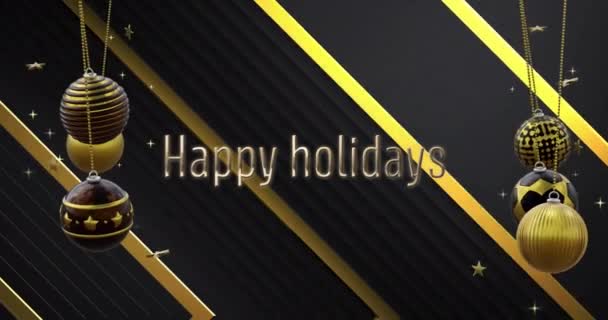 Animation Happy Holidays Text Μπιχλιμπίδια Και Αστέρια Αφηρημένο Φόντο Ψηφιακή — Αρχείο Βίντεο