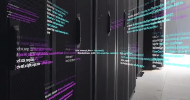 Animering Flerfärgad Dator Programmering Språk Över Data Server Rum Digital — Stockvideo