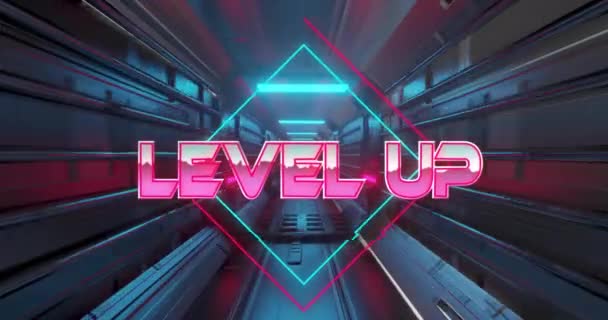 Animation Level Text Neon Pattern Background Global Video Game Digital — Stock Video