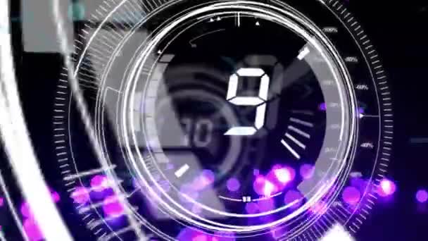 Animatie Van Scope Scanning Met Countdown Pijlen Lichtvlekken Zwarte Achtergrond — Stockvideo