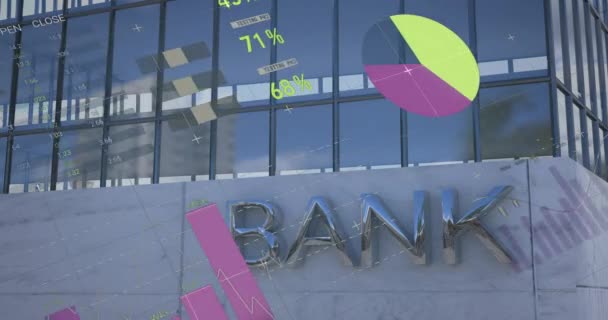 Анімація Обробки Фінансових Даних Через Банківське Будівництво Концепція Глобальних Фінансів — стокове відео