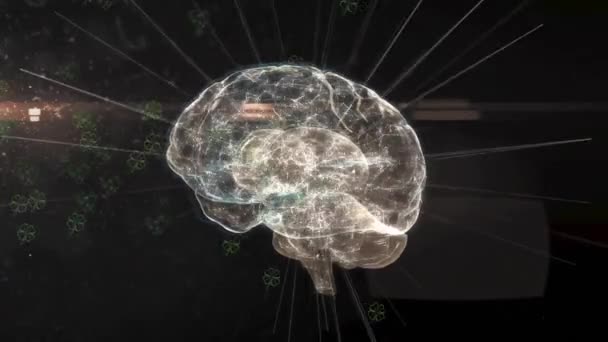 Animação Cérebro Transparente Rotativo Processamento Dados Médicos Fundo Preto Medicina — Vídeo de Stock
