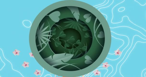 Animation Green Plants Circle Blue Background Nature Plants Environment Awareness — Stock Video