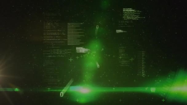 ブラックバックグラウンド上のライトトレイル上のデータ処理のアニメーション テクノロジー コンピューティング デジタルインターフェースのコンセプトデジタル生成ビデオ — ストック動画