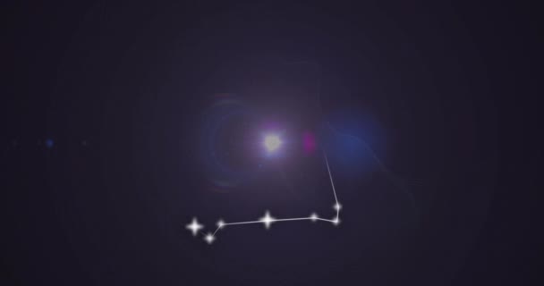 连在一起的恒星在黑色背景下形成排尿符号的动画 数字生成 全息图 天文学 动物和黄道带概念 — 图库视频影像