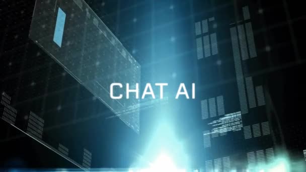 Animación Chat Texto Través Procesamiento Datos Concepto Global Inteligencia Artificial — Vídeos de Stock