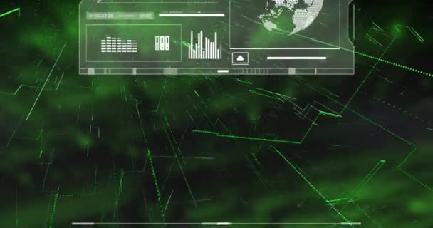 Анімація Графіків Глобусів Завантаження Смуг Кіл Лінзою Спалахує Абстрактному Тлі — стокове відео