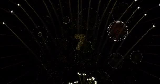 Анімація Зворотного Відліку Феєрверків Чорному Тлі Новий Рік Переддень Нового — стокове відео