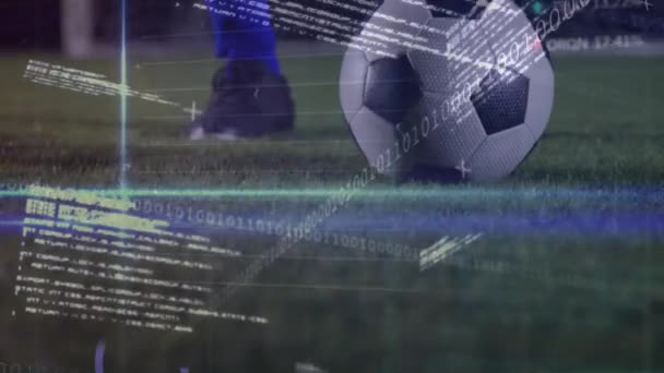 Animering Finansiella Data Bearbetning Över Afrikansk Amerikansk Manlig Fotbollsspelare Ekonomi — Stockvideo