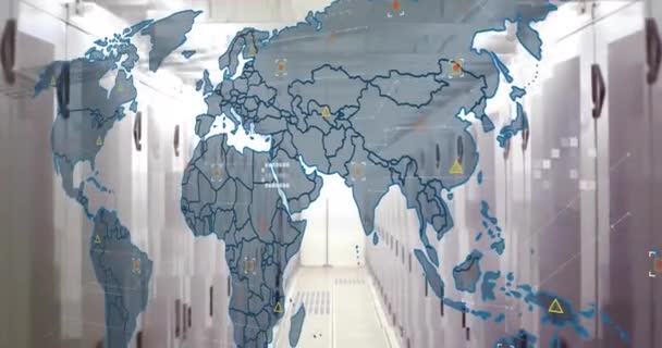 Animación Mapa Lenguaje Informático Sala Servidores Datos Compuesto Digital Exposición — Vídeo de stock