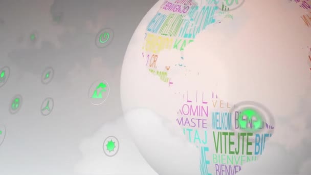 Анімація Піктограм Всьому Світу Білому Тлі Глобальна Екологія Навколишнє Середовище — стокове відео