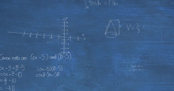 Animação Processamento Dados Matemáticos Sobre Fundo Azul Conceito Ciência Global — Vídeo de Stock