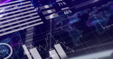 Siyah arka planda finansal veri işleme animasyonu. Küresel iş, iletişim, bilgisayar ve dijital arayüz kavramı dijital olarak oluşturulmuş video.