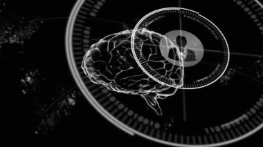 İnsan beyninin animasyonu ve bilimsel veri işleme. Küresel bilim, bağlantılar, hesaplama ve veri işleme kavramı dijital olarak oluşturulmuş video.