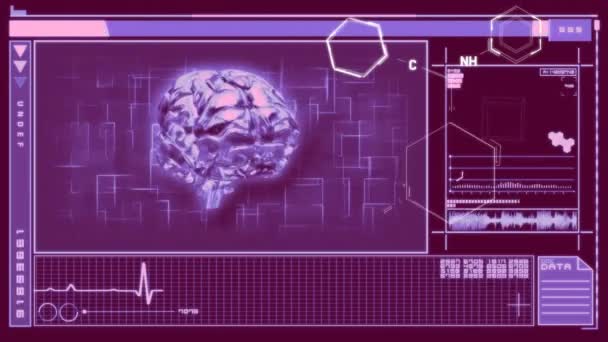 人間の脳と科学的データ処理のアニメーション グローバルサイエンス コネクション コンピューティング データ処理コンセプトデジタル生成ビデオ — ストック動画
