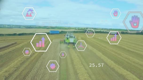 Animatie Van Eco Iconen Informatica Landbouwgrond Mondiaal Landbouw Landbouw Verbindings — Stockvideo