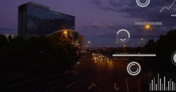 Анимирование Обработки Данных Автомобилях Улицах Городе Глобальный Бизнес Финансы Концепция — стоковое видео