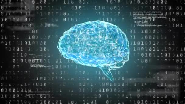人脑动画和二进制编码 科学的数据处理 全球科学 计算和数据处理概念 — 图库视频影像