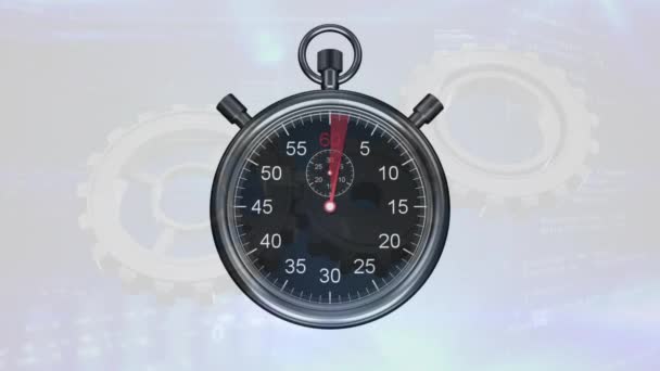 Animatie Van Timer Gegevensverwerking Tandwielen Witte Achtergrond Tijd Technologie Digitaal — Stockvideo