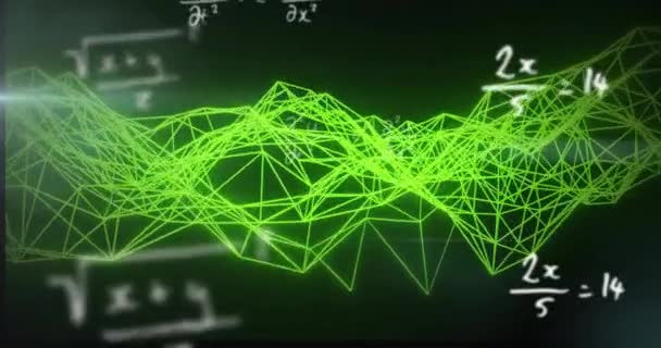 在黑色背景上连接网络上数学方程的动画化 全球技术 计算和数字接口概念 — 图库视频影像