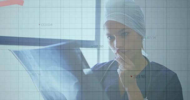 Animação Processamento Dados Sobre Mulheres Médicas Caucasianas Conceito Medicina Global — Vídeo de Stock