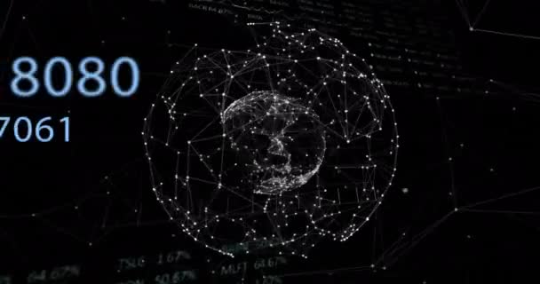 Animação Processamento Dados Financeiros Sobre Globo Grade Conceito Finanças Globais — Vídeo de Stock