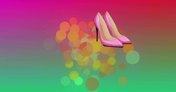 Animation Pink High Heels Light Spots Colourful Background Fashion Design — Stock Video