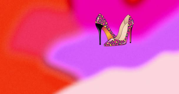 在色彩斑斓的背景上 用豹纹制作高跟鞋动画 色彩和形状概念数码视频 — 图库视频影像