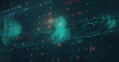 Karanlık arka planda asma kilit, bağlantılar ve veri işleme animasyonu. Küresel siber güvenlik, bağlantılar, hesaplama ve veri işleme kavramı dijital olarak oluşturuldu.