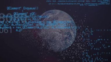 Karanlık arka plan üzerinde DNA ipliği, küre ve veri işleme animasyonu. Küresel yapay zeka, araştırma, bağlantılar, hesaplama ve veri işleme kavramı dijital olarak oluşturuldu.