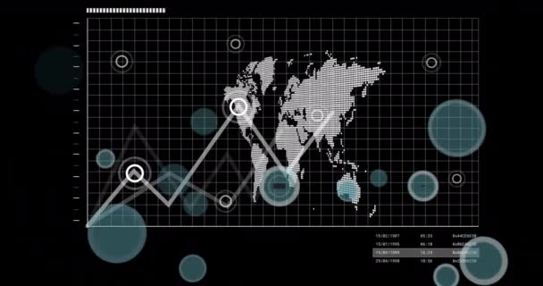 Animatie Van Tekst Gegevensverwerking Wereldkaart Zwarte Achtergrond Global Technology Computing — Stockvideo