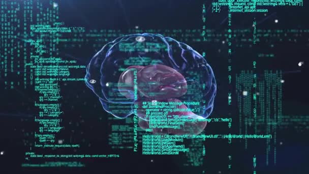 Animacja Ludzkiego Mózgu Przetwarzanie Danych Ciemnym Tle Globalna Sztuczna Inteligencja — Wideo stockowe