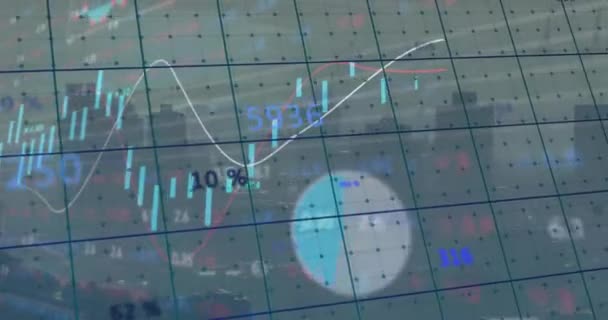 Animering Databehandling Över Stadsbilden Globala Finans Affärs Anslutnings Databehandlings Och — Stockvideo