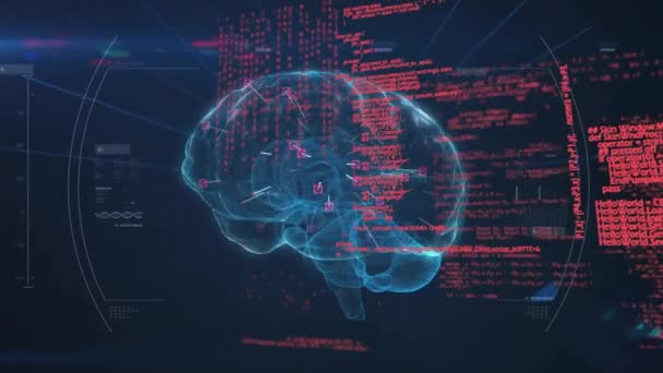 Animatie Van Menselijke Hersenen Gegevensverwerking Donkere Achtergrond Mondiale Kunstmatige Intelligentie — Stockvideo