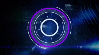 Siyah arkaplanda veri işleme üzerinde tarama kapsamı animasyonu. Teknoloji, bilgisayar ve dijital arayüz kavramı dijital olarak oluşturuldu.