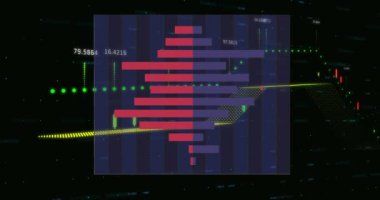 Şebeke üzerinde finansal veri işleme animasyonu. Küresel seyahat, finans, iş, bağlantılar, hesaplama ve veri işleme kavramı dijital olarak oluşturuldu.