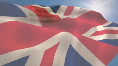 Büyük Britanya bayrağının Amerikan dolarları üzerindeki animasyonu. Küresel finans, iş, bağlantılar, hesaplama ve veri işleme kavramı dijital olarak oluşturulmuş video.