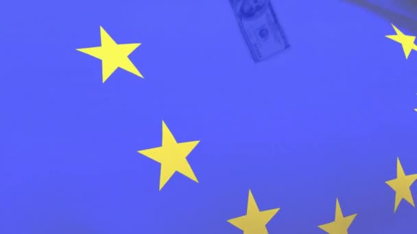 Animacja Flagi Unii Europejskiej Nad Amerykańskimi Dolarami Globalne Finanse Biznes — Wideo stockowe