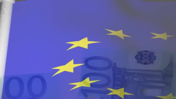 Animazione Della Bandiera Dell Unione Europea Sulle Banconote Euro Concetto — Video Stock