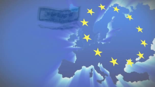 Animation Drapeau Union Européenne Carte Europe Sur Les Billets Dollars — Video