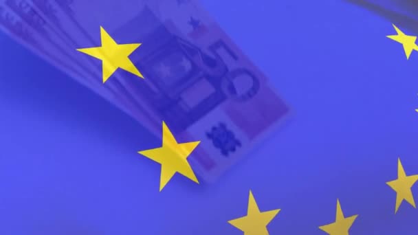 Animazione Della Bandiera Dell Unione Europea Sulle Banconote Euro Concetto — Video Stock