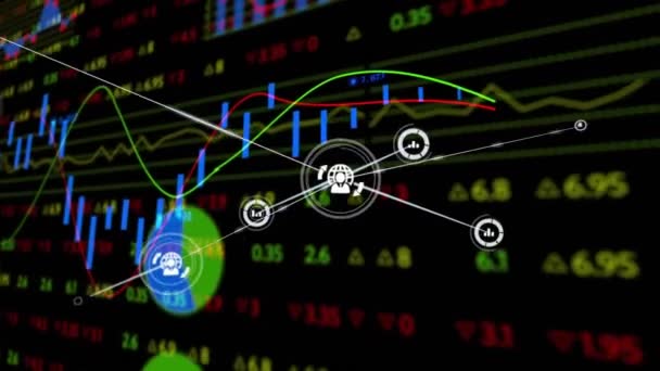 Animación Del Procesamiento Datos Financieros Través Red Conexiones Finanzas Globales — Vídeo de stock