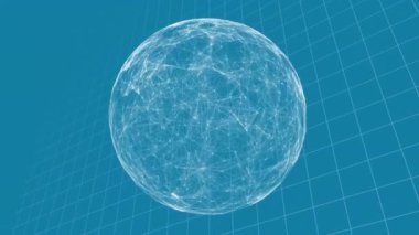 Mavi ızgaradaki matematiksel formüller üzerinden küresel bağlantı ağının animasyonu. Veri, araştırma, bilim, öğrenme, ağlar ve küresel iletişim, dijital olarak oluşturulmuş video.