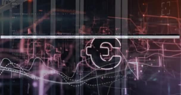 Animering Eurotecken Och Databehandling Datorservrar Globala Finans Affärs Anslutnings Databehandlings — Stockvideo